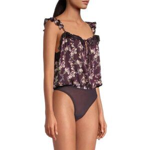 Free People Take It Away Floral Lace Bodysuit Size‎ S Chocolate Merlot Lace Trim